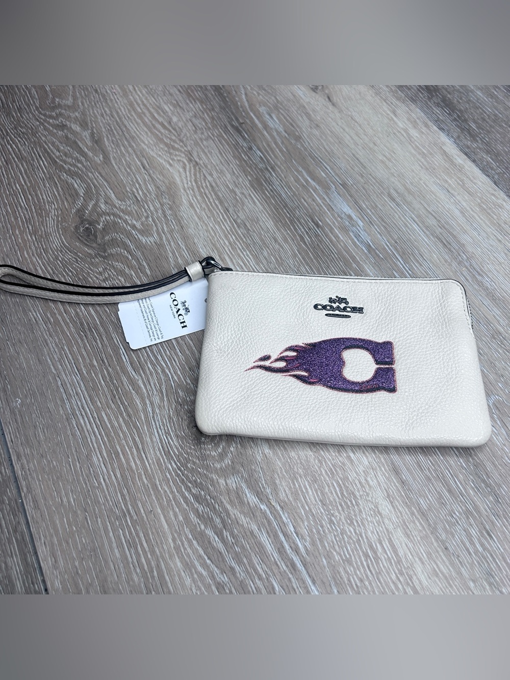 Coach White Leather Wristlet with Purple Flame C Logo – NWOT Limited Edition